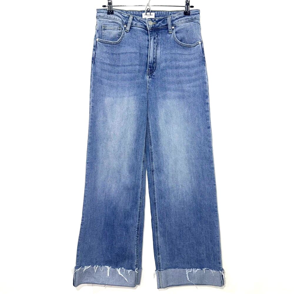 Anniewear Denim Wide Leg Cuffed Jean - Blue L